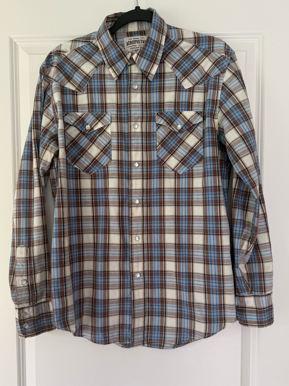 Aeropostale Brown, Blue & White Plaid Button-Down Shirt
